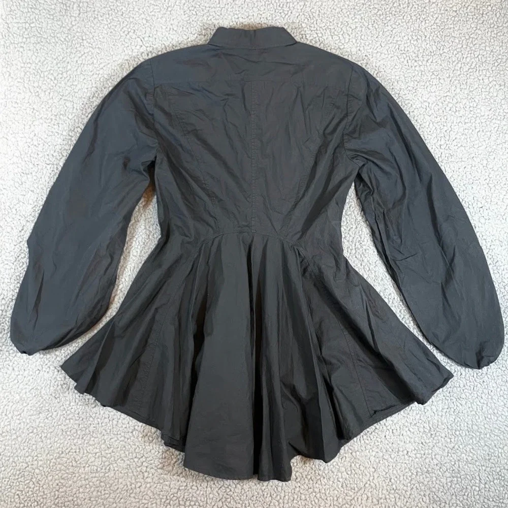 Free People Black Balloon Sleeve Peplum Button Down Mini Dress Tunic Medium